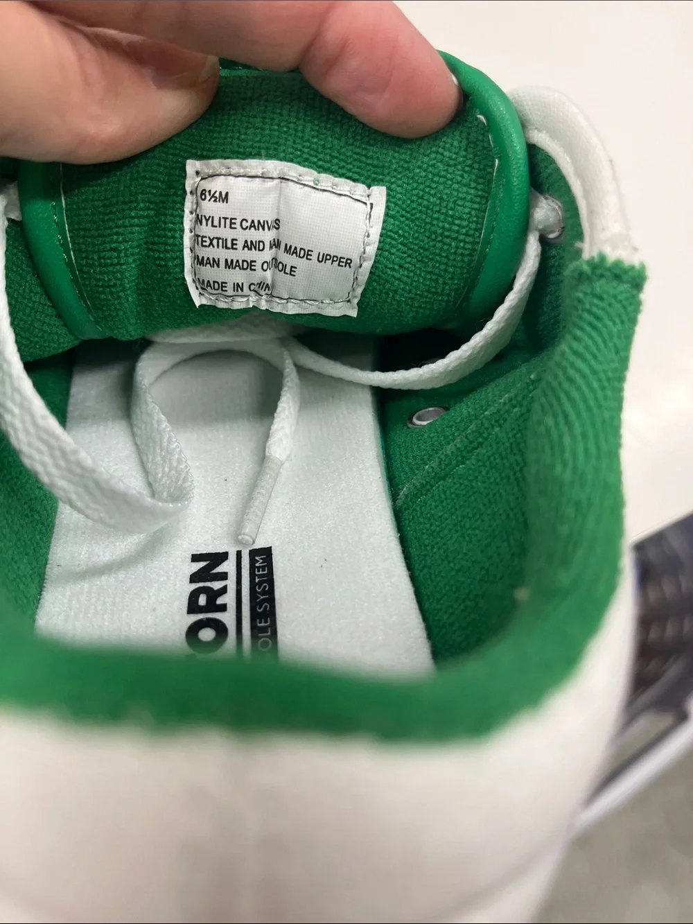 Tretorn White and Green Canvas Sneakers with Gum Sole